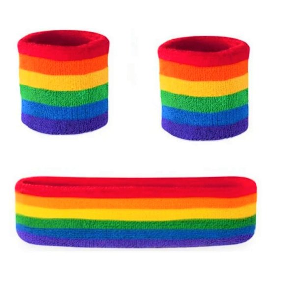 LGBTQ PRIDE RAINBOW HEAD and WRIST SWEAT BANDS - Picture 1 of 3